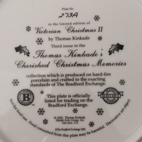 Thomas Kinkade Victorian Christmas II 2001 Braford Exchange Collectors Plate - Picture 8 of 9